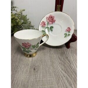 Vintage Bone China Porcelain Teacup & Saucer Pink Roses Old Royal England